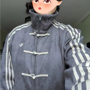 Adidas Women's Gray Bomber Jacket with White Accents